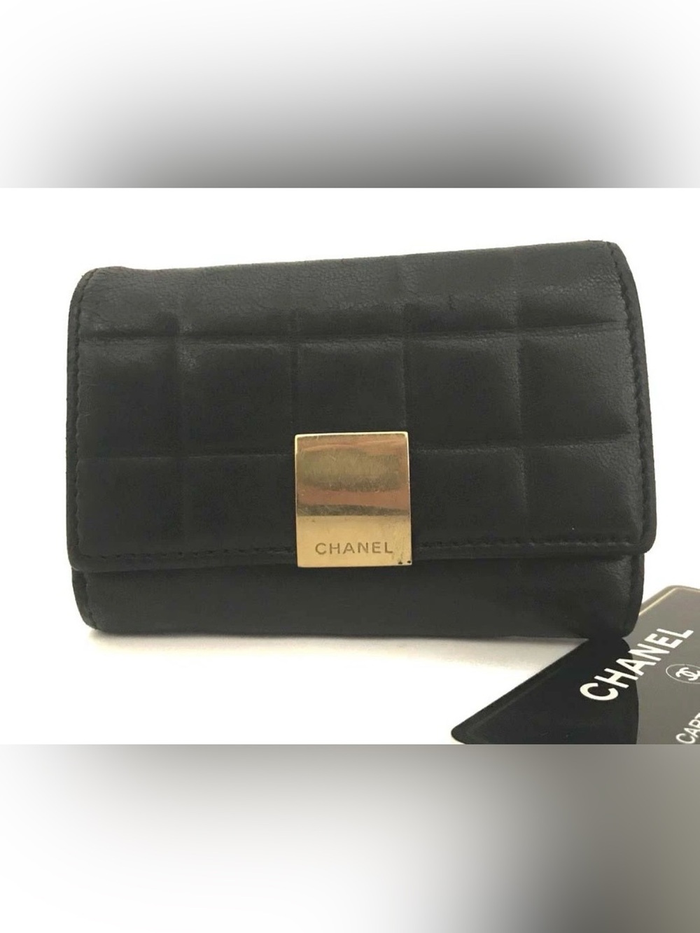 CHANEL Chocolate Bar Lambskin 6‑Ring Key Case Black | Auth